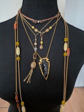 Gold-Tone Layered Necklaces with Black Arrowhead Pendant Some Are Signed